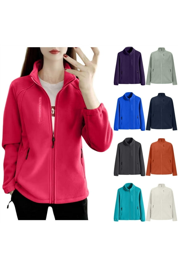 Jackets for Women Casual Stand Collar Polar Fleece Jacket Long Sleeve Full Zip Warm Winter Coat with Pockets Fashion Clothes, Green, XXL