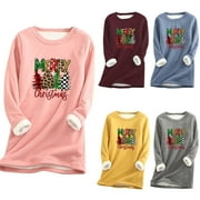 LCZIWO Womens Sherpa Lined Crewneck Sweatshirt Christmas Graphic Pullover Sweatshirts Winter Warm Fleece Sweatshirt Plus Size Comfy Loungewear Tunic Tops Lightning Sales of The Day Wine L
