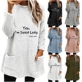 thumbnail image 1 of lcziwo Womens Sherpa Pullover Fuzzy Fleece Sweatshirts Oversized Crewneck Tunic Sweatshirt Letter Print Loungewear Thermal Tops with Pockets Cyber and Monday Sales Black L, 1 of 5