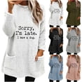 thumbnail image 1 of lcziwo Womens Sherpa Pullover Fuzzy Fleece Sweatshirts Oversized Letter Graphic Crewneck Tunic Sweatshirt Loose Comfy Loungewear Tops with Pockets Lightning Sales Pink S, 1 of 5