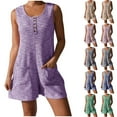 thumbnail image 1 of lcziwo Womens Short Jumpsuits Solid Color Summer Casual Waffle Button Front Sleeveless Rompers Plus Size Onesie Shorts with Pockets Birthday Gifts Blue XL, 1 of 7