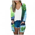 thumbnail image 1 of lcziwo Womens St. Patrick's Day Cardigan Breathable Lightweight Thin Long Sleeve Open Front Shawl Collar Draped Beach Cover Ups with Pockets Daily Deals,Multicolor,L, 1 of 5
