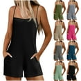 thumbnail image 1 of lcziwo Womens Summer Casual Sleeveless Rompers Vacation Beach Spaghetti Strap Shorts Overalls Solid Causal Cotton Comfy Romper with Pockets Limited Time Sales of The Day Beige L, 1 of 9