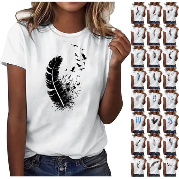 lcziwo Womens Summer Graphic Tees Shirts 2025 Trendy Floral Print Tshirts Loose Fit Short Sleeve T-Shirts Casual Vacation Tops White L Back to College Sale