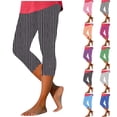 thumbnail image 1 of lcziwo Womens Summer Yoga Pants Plus Size Casual Athletic Leggings Striped Print Ruffle Capri Pants Fashion Skinny Leggings Gray S, 1 of 6