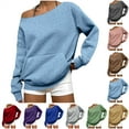 thumbnail image 1 of lcziwo Womens Sweatshirt Casual Crewneck Long Sleeve Pullover Cute Tops Solid Color Off The Shoulder sweater with Pocket, Brown, L, 1 of 9