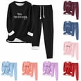 thumbnail image 1 of lcziwo Womens Sweatsuits 2 Piece Outfits Winter Warm Fleece Lined Set Funny Letter Print Pullover Tops and Drawstring Joggers Pants Loungewear, Light Blue, L, 1 of 3