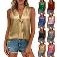thumbnail image 1 of lcziwo Womens Tank Tops Satin Solid Color V Neck Wide Strap Sleeveless Undershirt Summer Glitter Party Prom Undershirt Going Out Tops Blue XL, 1 of 10