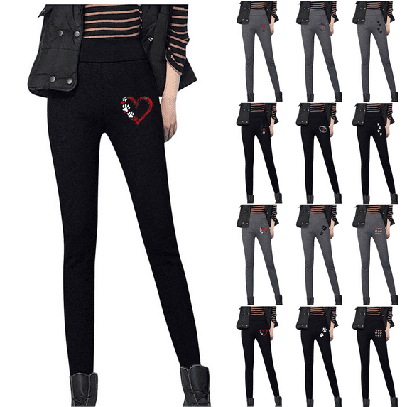 lcziwo Womens Warm Fleece Lined Leggings Soft High Waist Stretch Tight Pants Thick Thermal Heart Print Yoga Pants Dark Gray M, Today Prime Sales