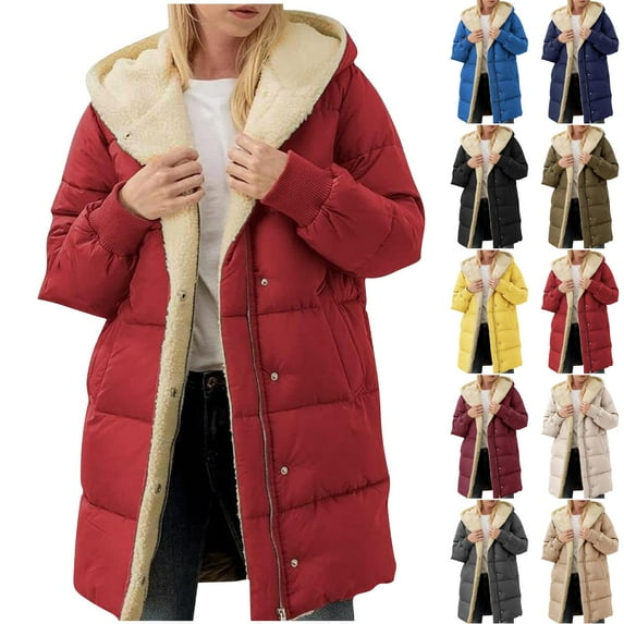 lcziwo Womens Winter Warm Coats Sherpa Fleece Lined Long Hooded Puffer Jacket with Pockets Dark Gray M