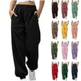 thumbnail image 1 of lcziwo Womens Workout Jogger Pants with Pockets Baggy Elastic Bottoms Drawstring Sweatpants Solid Casual Lounge Trousers, Pink XXL, 1 of 7