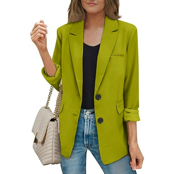 lcziwo Work Blazer for Women 2024,Blazers for Women Business Casual Long Sleeve Lapel Open Front Button Work Office Blazer Jackets Army Green,L