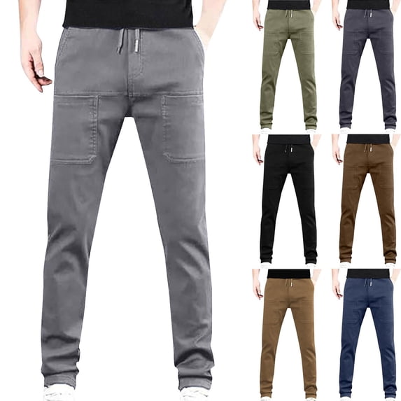 lcziwo Work Cargo Pants for Men Water Resistant Camping Holiday Drawstring Trousers Summer Relaxed Fit Pants Multi Pocket Blue L