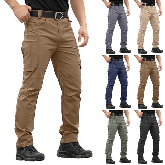 lcziwo Work Pants for Men Construction Camping Pants with Multi Pockets Water Resistant Rip Stop Outdoor Golf Classic Pants Black M
