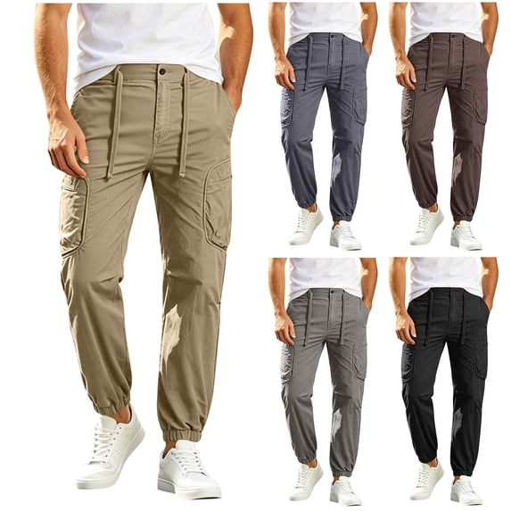 lcziwo Work Pants for Men EDC Fishing Jogger Pants with Pockets Cotton Holiday Hiking Casual Wide Leg Pants Outdoor Apparel Dark Gray M