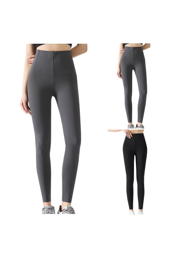 Yoga Leggings for Women High Waisted Workout Tummy Control Yoga Pants Gym Casual Zip Up Hip-Lifting Tight Leggings Black XL,