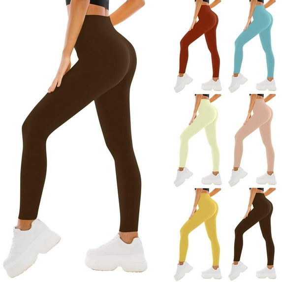 lcziwo Yoga Pants Women Workout Running Athletic Leggings Soft Comfortable Solid Color High Waisted Leggings Beige M