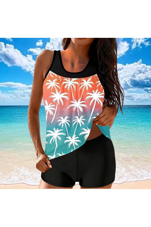 Two Piece Bathing Suits for Women Off-Shoulder Loose Tankini Swimsuit Wide Strap Supportive Swimsuits Multicolor XXL