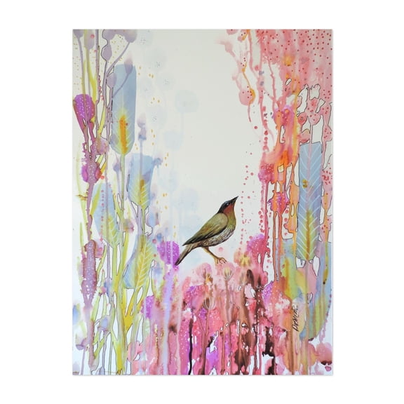 le vent est douceur sur mes joues - Painting Watercolor Bird Abstract Floral Nature Pastel Wildlife Unframed Wall Art Print 24 x 30 inches