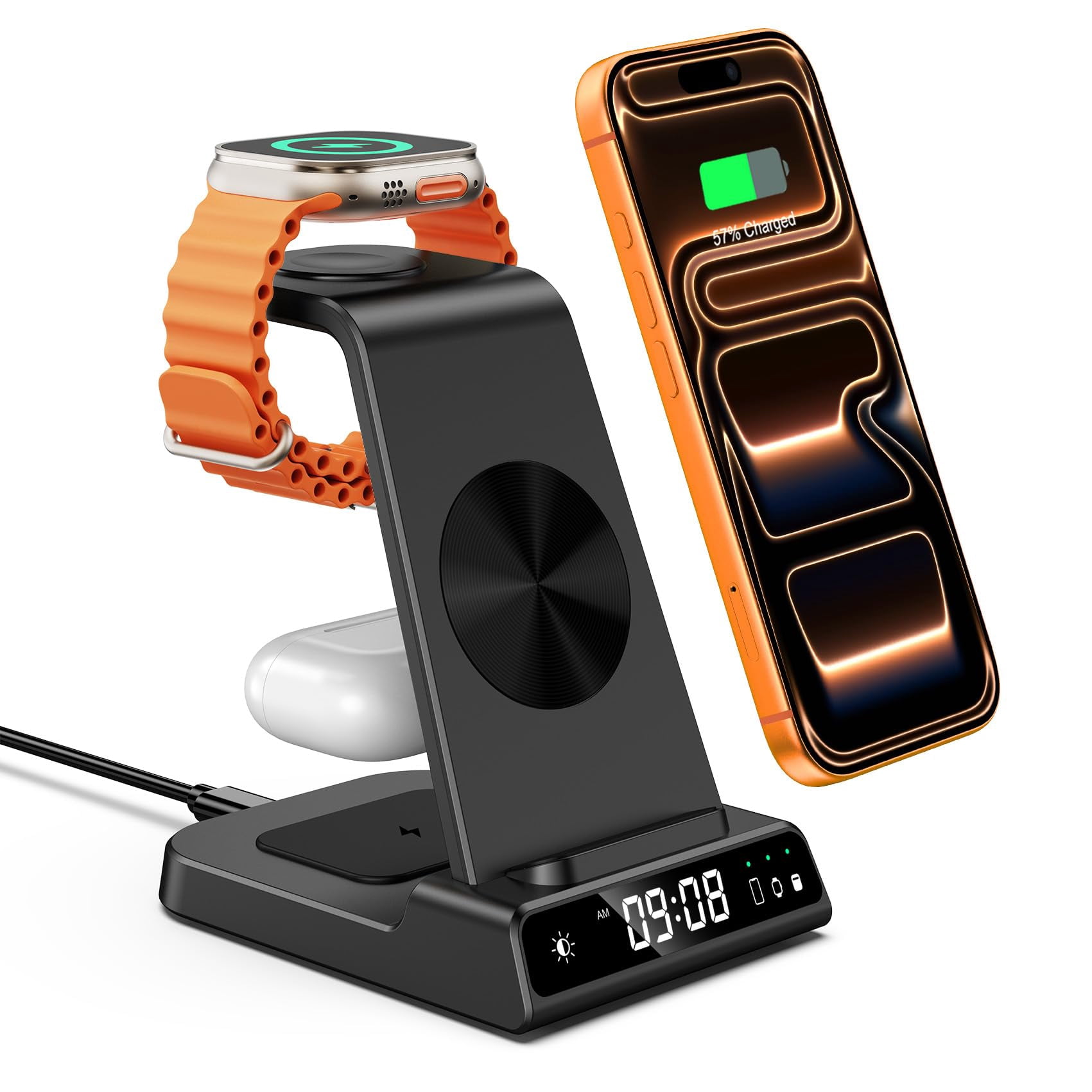 Wireless Charger for iPhone 17/Air/16/14/13/12/11 Series, 3 in 1 Wireless Charging Station for Apple Watch 11/10/9/8/7/6/5/4, for Apple Watch Ultra 3/2, for Apple Watch SE 3/2, for AirPods Pro 3/2