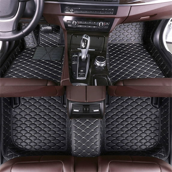 leadwolf Automotive Floor Mats Fit for Toyota, Camry XV50,2014 2011-2017 PU Leather Auto Liners All Weather Anti-Slip Automotive Floor Mats Black White