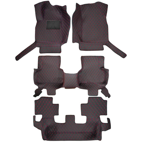 leadwolf Carpeted Car Floor Mats for Car for Audi Q7 2016-Present 7 Seats Carpet Protection All Weather PU Leather 1st and 16nd Row Black Red 3pc