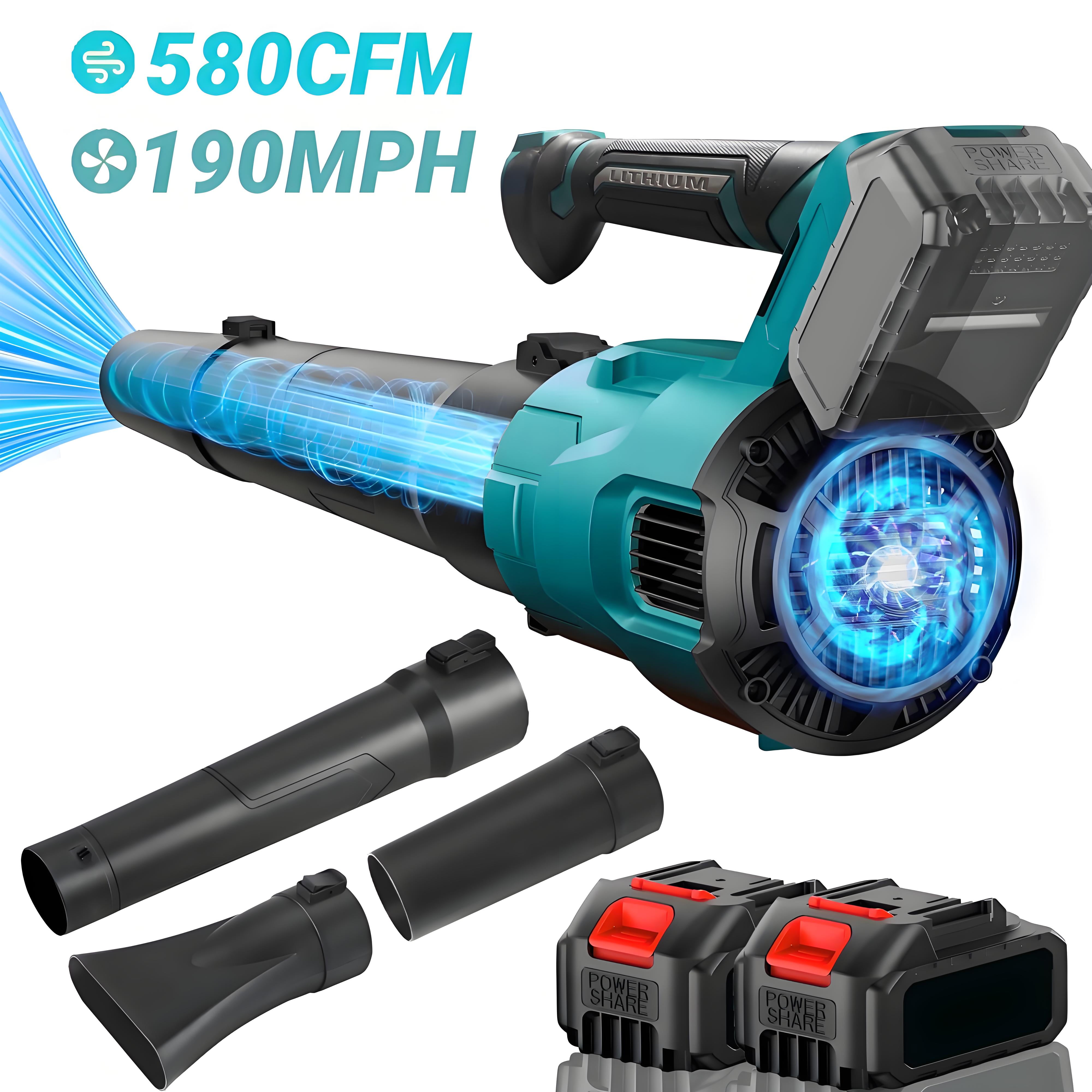 Leaf Blower,GOCHIFIX 580CFM/190MPH Brushless Electric Cordless Leaf Blower with 2PCS Batteries and 3 Nozzles,25000 RPM Lightweight Leaf Blowers for Patio Cleaning, Lawn Care
