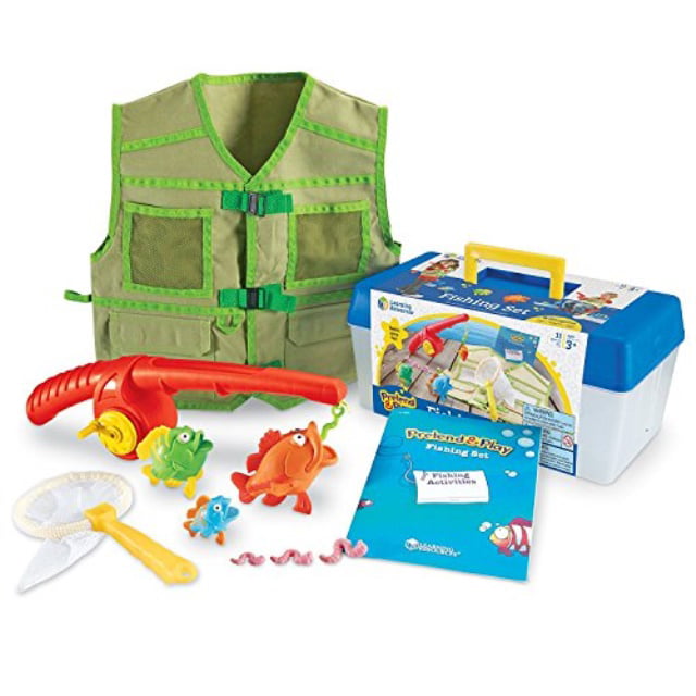 learning resources pretend & play fishing set, fishing pole & tackle box  toy, 11piece, ages 3+ 