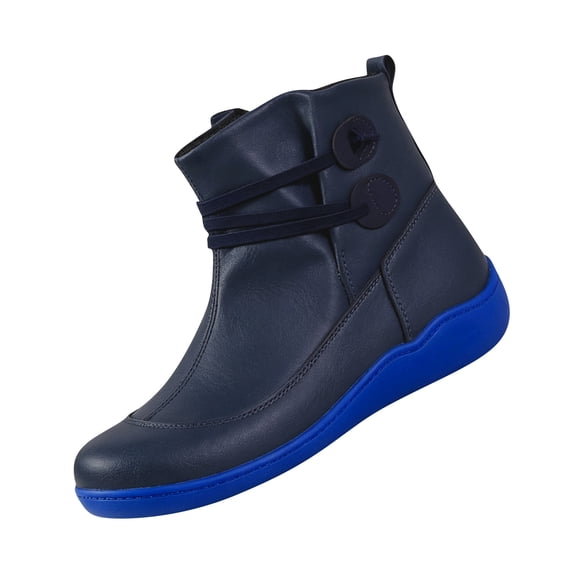 leather ankle boots for women flat ankle boots vintage lace up short booties with arch support comfortable casual walking shoes for fall winter daily wear,Blue 43