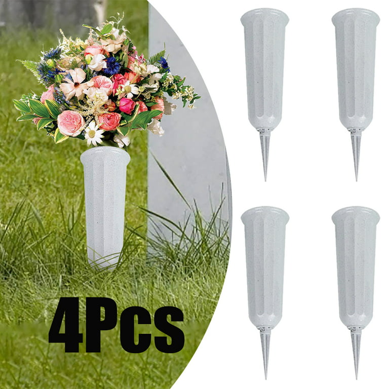 Leaveforme 4 Pack - 7 inch Memorial Floral Vase with 2.7 inch Stakes - for Artificial Flowers for Grave Site Outdoor Flower Arrangement Container