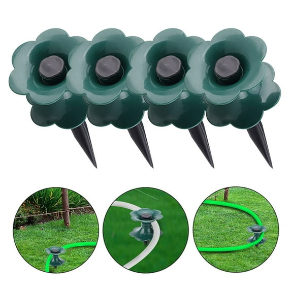 leaveforme 9.8 Inch Garden Hose Guide Spike, Rust Free Plastic Sturdy Stake, Heavy Duty Dark Green Spin Top, Keeps Garden Hose Out of Flower beds, for Plant Protection, 4 Pack