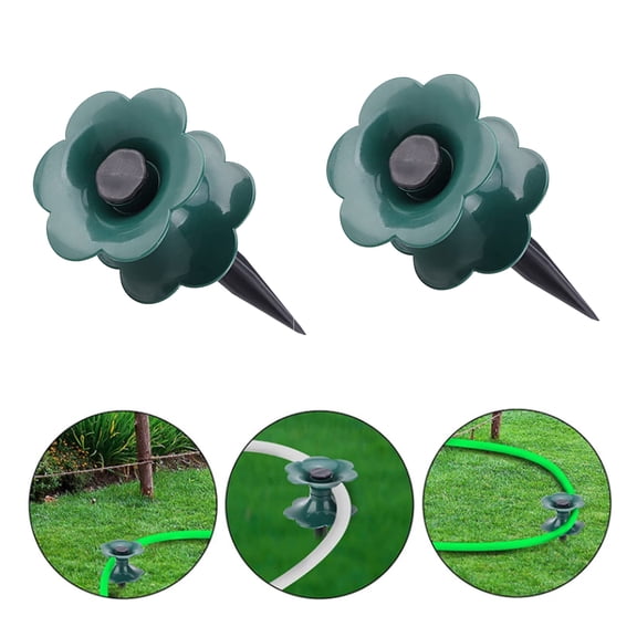 leaveforme 9.8 Inch Garden Hose Guide Spike, Rust Free Plastic Sturdy Stake, Heavy Duty Dark Green Spin Top, Keeps Garden Hose Out of Flower beds, for Plant Protection, 2 Pack