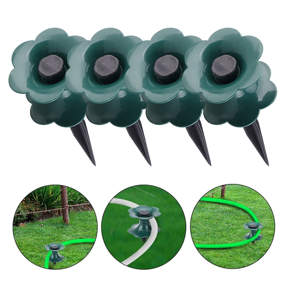 leaveforme 9.8 Inch Garden Hose Guide Spike, Rust Free Plastic Sturdy  Stake, Heavy Duty Dark Green Spin Top, Keeps Garden Hose Out of Flower  beds, for Plant Protection, 4 Pack 
