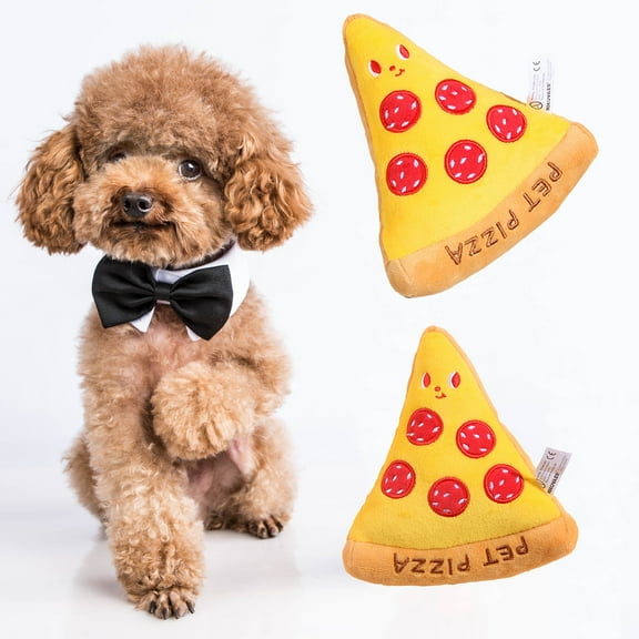 leaveforme Dog Chew Toy Scentless Stress Relief Built-in Sounder Plush Pizza Stuffed Fast Food Toy Dogs Supplies