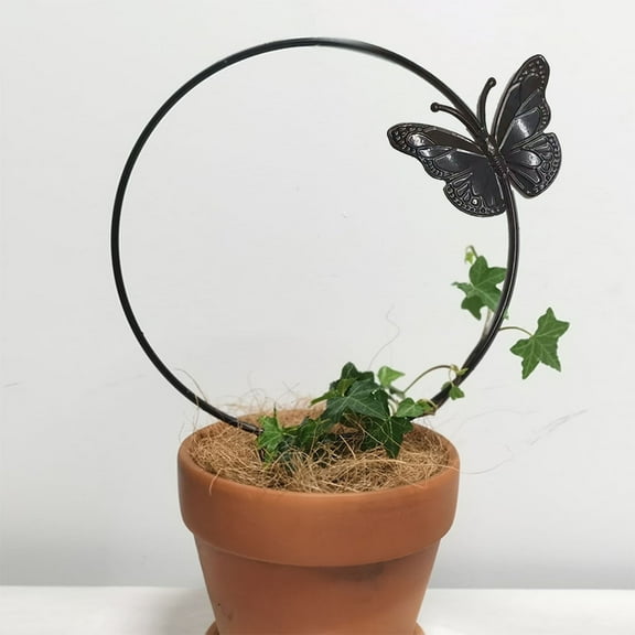 leaveforme Garden Trellis for Climbing Plants, 13.39" Small Trellis for Indoor Potted Plants, Butterfly Round Circle Trellis, Metal Vine Plant Support Trellis for Vines Hoya Houseplants Ivy Flowers