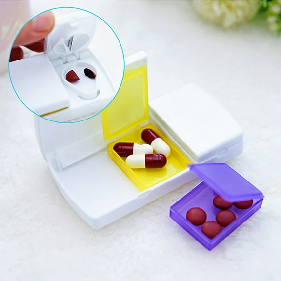 leaveforme Pocket Pill Case,Travel Pill Box,Pill Cutter,Compartments Portable Small Medicine Container,Cute Pill Holder,Mini Pill Organizer,Storage Drug Case