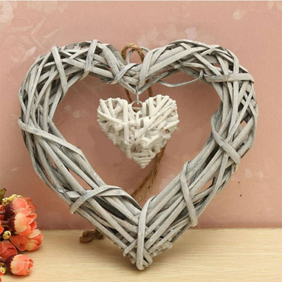 leaveforme Wicker Hanging Heart, DIY Yard Rustic Style Wicker Rattan Heart Shape Wreath Wall Garden Hanging Ornaments DIY Wedding Decoration Birthday Party Gift(Beige)