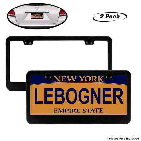 lebogner Car License Plate Frames, 2 Pack Matte Aluminum Auto Plate Frames, Will Fit Standard US Plates, 2 Hole Stainless Steel Black Unbreakable Frames to Protect Plates, Mounting Hardware Included