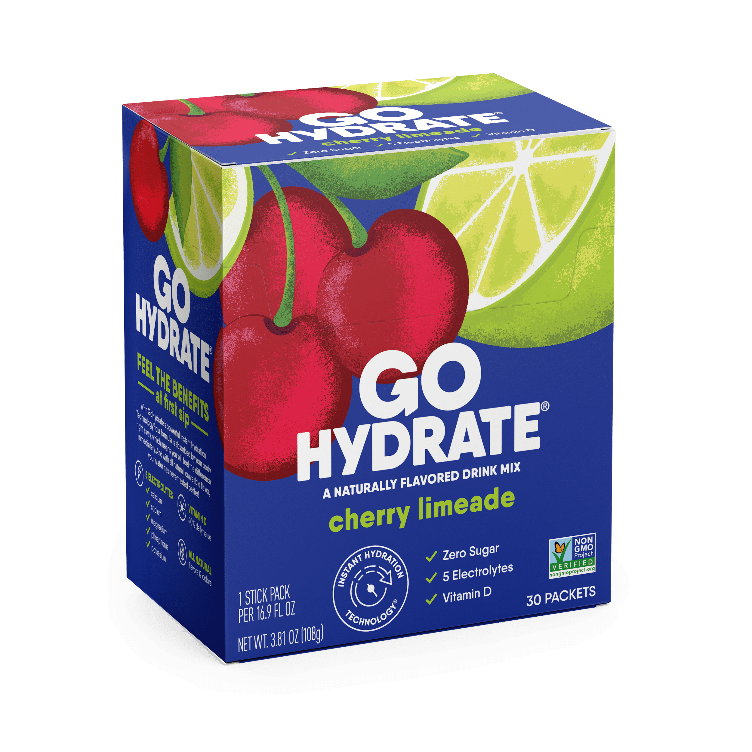 lectrolyte Hydration Drink Mix with Vitamin D, Non GMO Electrolyte Powder Hydration Pack, Cherry Limeade, 30 Hydration Powder Packets - GoHydrate