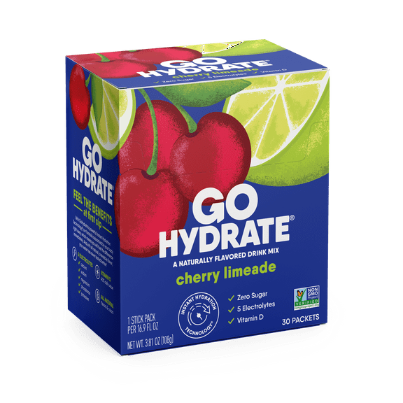 lectrolyte Hydration Drink Mix with Vitamin D, Non GMO Electrolyte Powder Hydration Pack, Cherry Limeade, 30 Hydration Powder Packets - GoHydrate