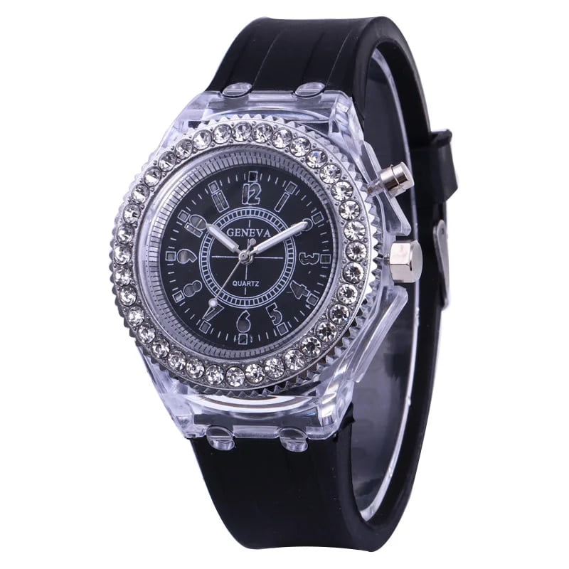 led Flash Luminous Watch Personality trends students lovers jellies woman men s watches 7 color light WristWatch bayan kol saati black