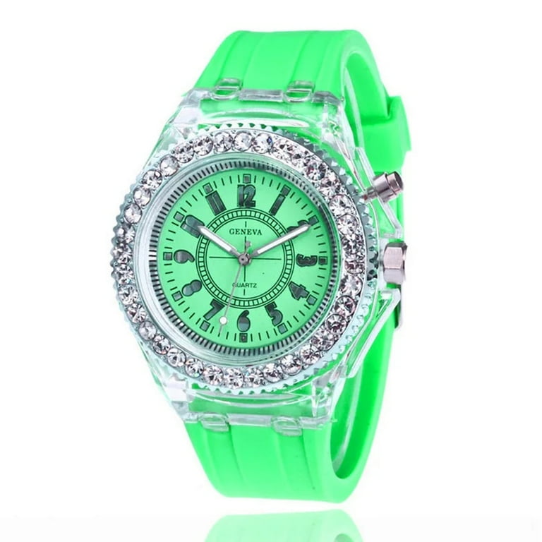 led Flash Luminous Watch Personality trends students lovers jellies woman men s watches 7 color light WristWatch bayan kol saati green
