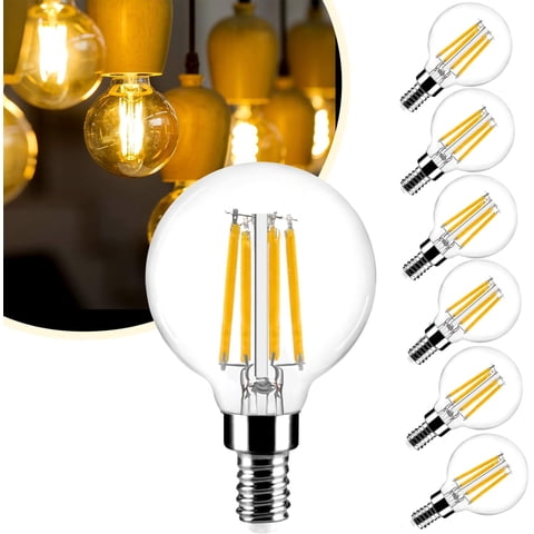 Sinvic 6 Pcs G16.5 LED Ceiling Fan Light Bulb, 5W (50W Equivalent) 120V, E12 Candelabra Base, Dimmable, Globe Clear Glass, No Flicker, 2700K Warm White