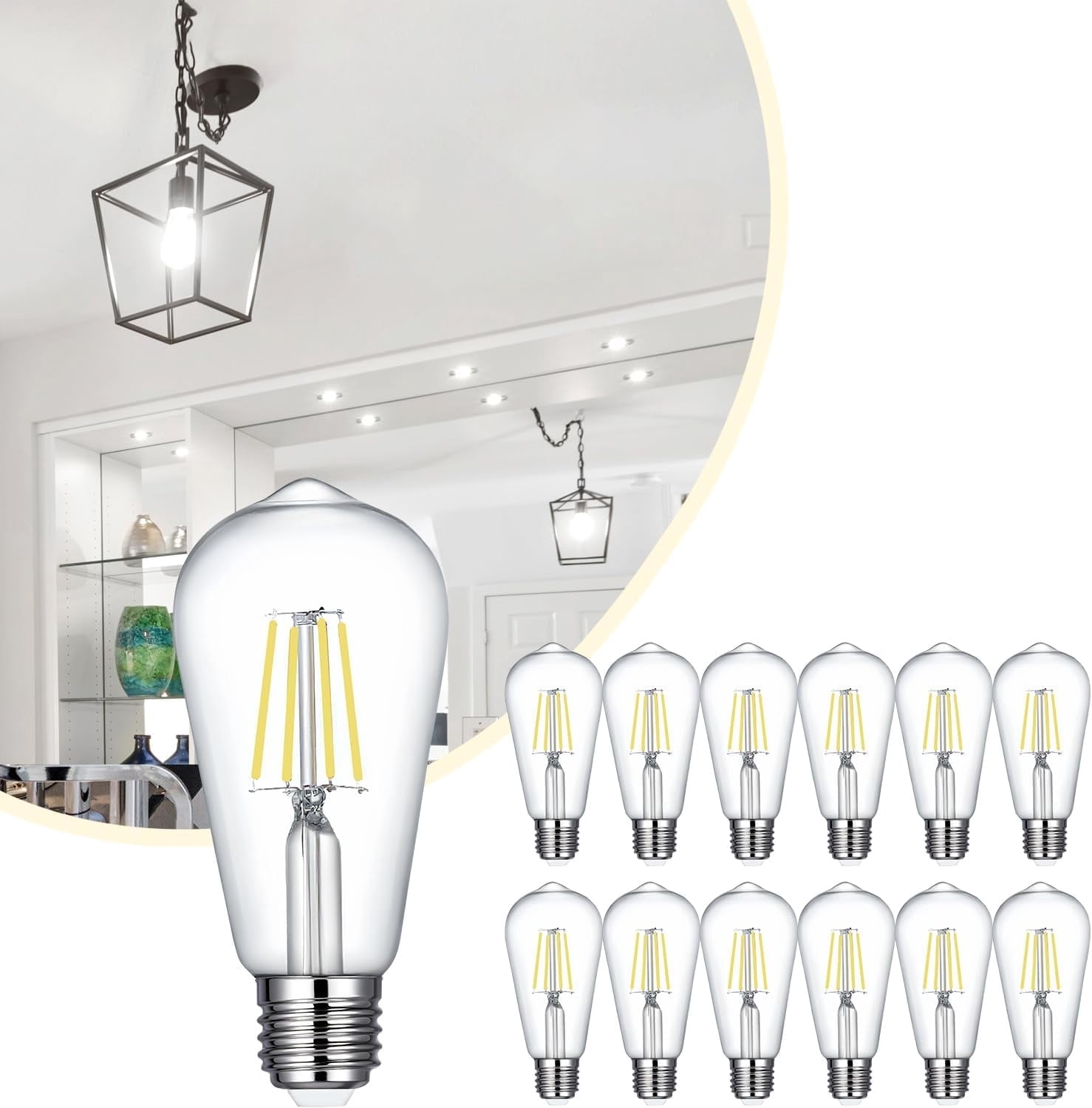 Sinvic 12Pcs ST19 LED Vintage Edison Bulb, Dimmable, 6w(60w equivalent),E26 Base, 4000K Daylight White, Antique Filament Bulb for Pendant, Chandelier, Decorative Light