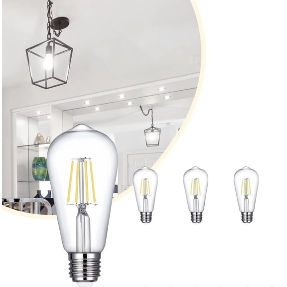 Sinvic 4 Pcs ST19 LED Vintage Edison Bulb, Dimmable, 6w(60w equivalent),E26 Base, 2700K Warm White, Antique Filament Bulb for Pendant, Chandelier, Decorative Light