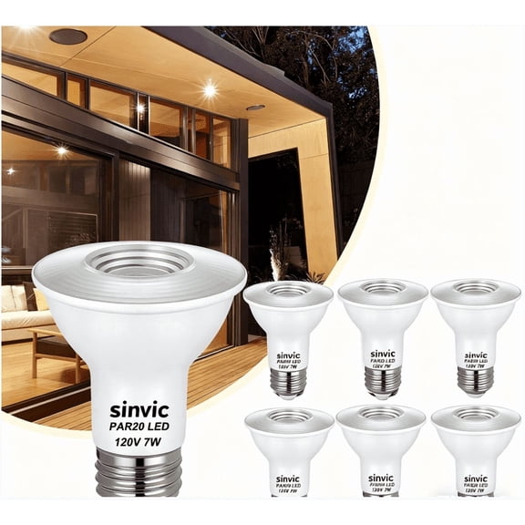 Sinvic 6Pcs Dimmable PAR20 LED Flood  Light Bulbs, 7W 50W Equivalent 120V 3000K Warm White for Recessed and Track Lighting