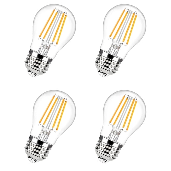 sinvic Dimmable A15 Edison Bulb 2700K Warm White, 4 Pack A15 Vintage LED 600LM, Glass Filament Edison A15 Bulbs 6W Equivalent 60W 120V, E26 Base, Flicker Free Clear Light Bulbs for Ceiling Fan
