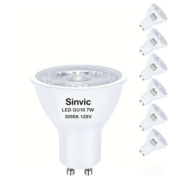 Sinvic GU10 LED Recessed Track Light Bulb 7W Equivalent 50W GU10 Base Dimmable 500LM 3000K Warm White Flicker-Free 6 Pack