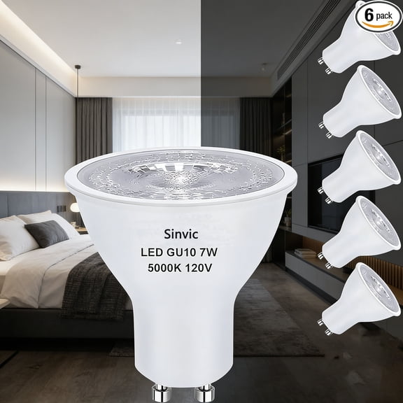 Sinvic 6 Pcs Dimmable GU10 LED Light Bulb, 7W(Equivalent 50W),  5000K Daylight White, GU10 Base, MR16 Light Bulbs, Flicker-Free