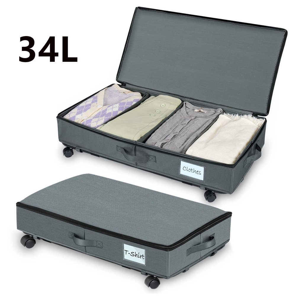 leecrd 2 Pack Under Bed Storage on Wheels 34L Capacity Storage Bags for